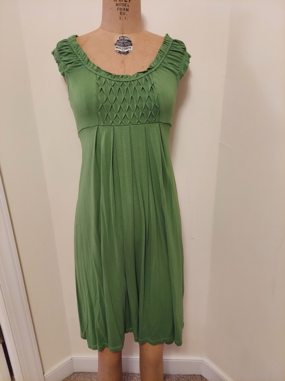 London Times Green Smocked Bodice Dress